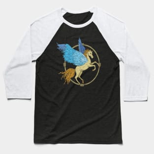 Pegasus with blue wings in a wooden frame Baseball T-Shirt